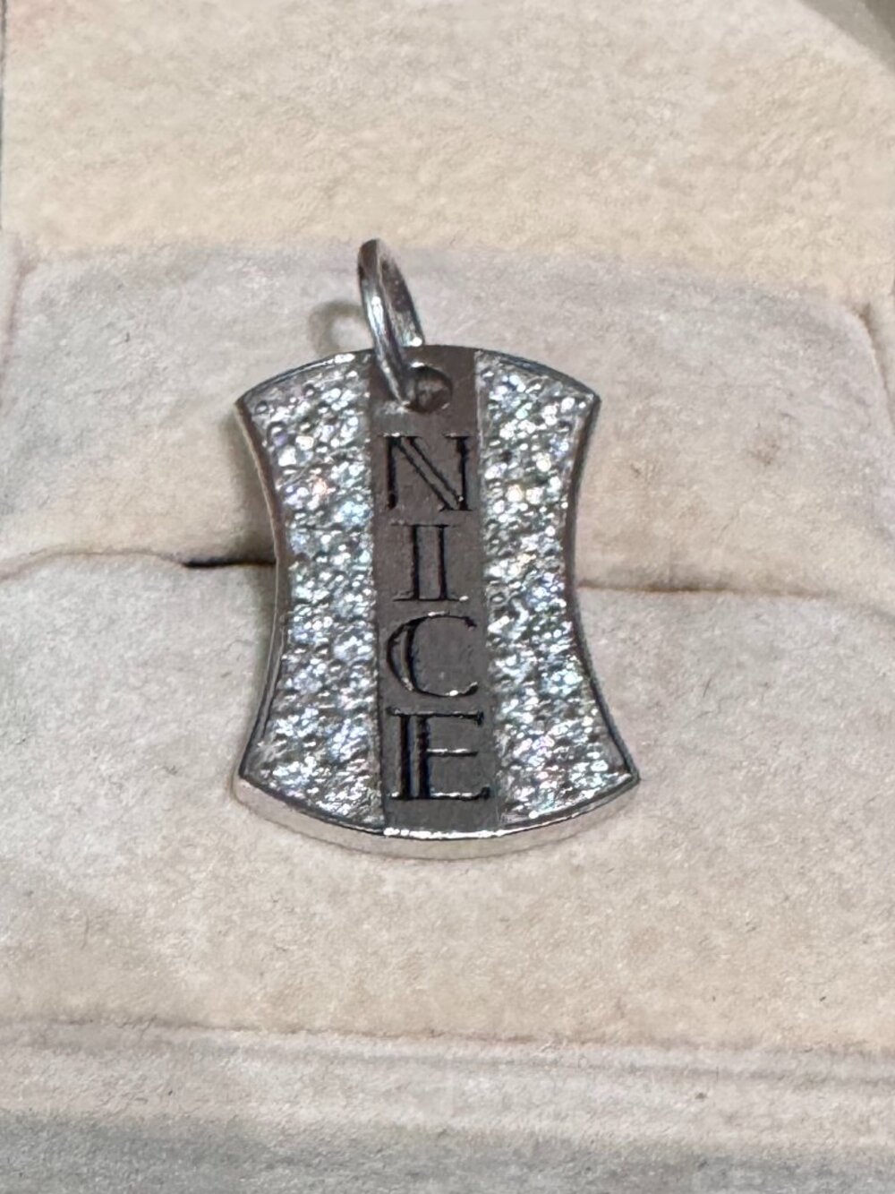 ✨🇫🇷 .925 Sterling Silver "NICE" Pavé Crystal Dog Tag Charm | French Charm 🇫🇷